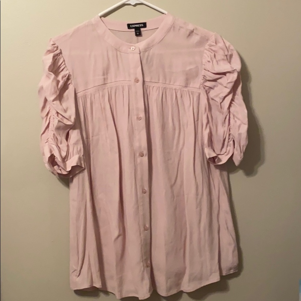NWT XL Ruched Sleeve Button Front Shirt